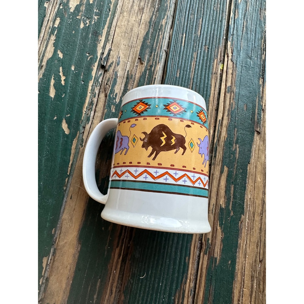 Studio Nova La Mesa MZ783 Southwestern Buffalo Coffee Mug Bison Geometric China